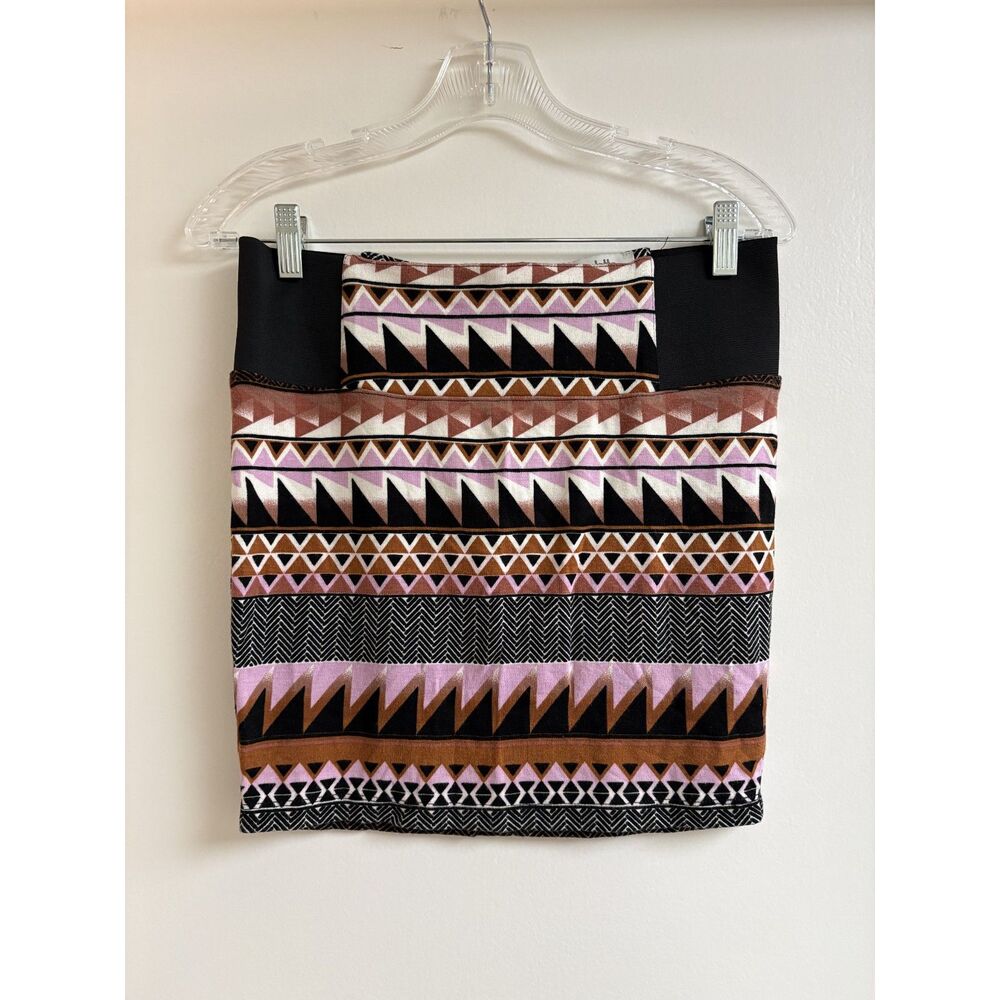 Charlotte Russe Aztec Mini Skirt S Pink Orange Geometric Tribal Boho Bodycon EUC - Picture 2 of 8
